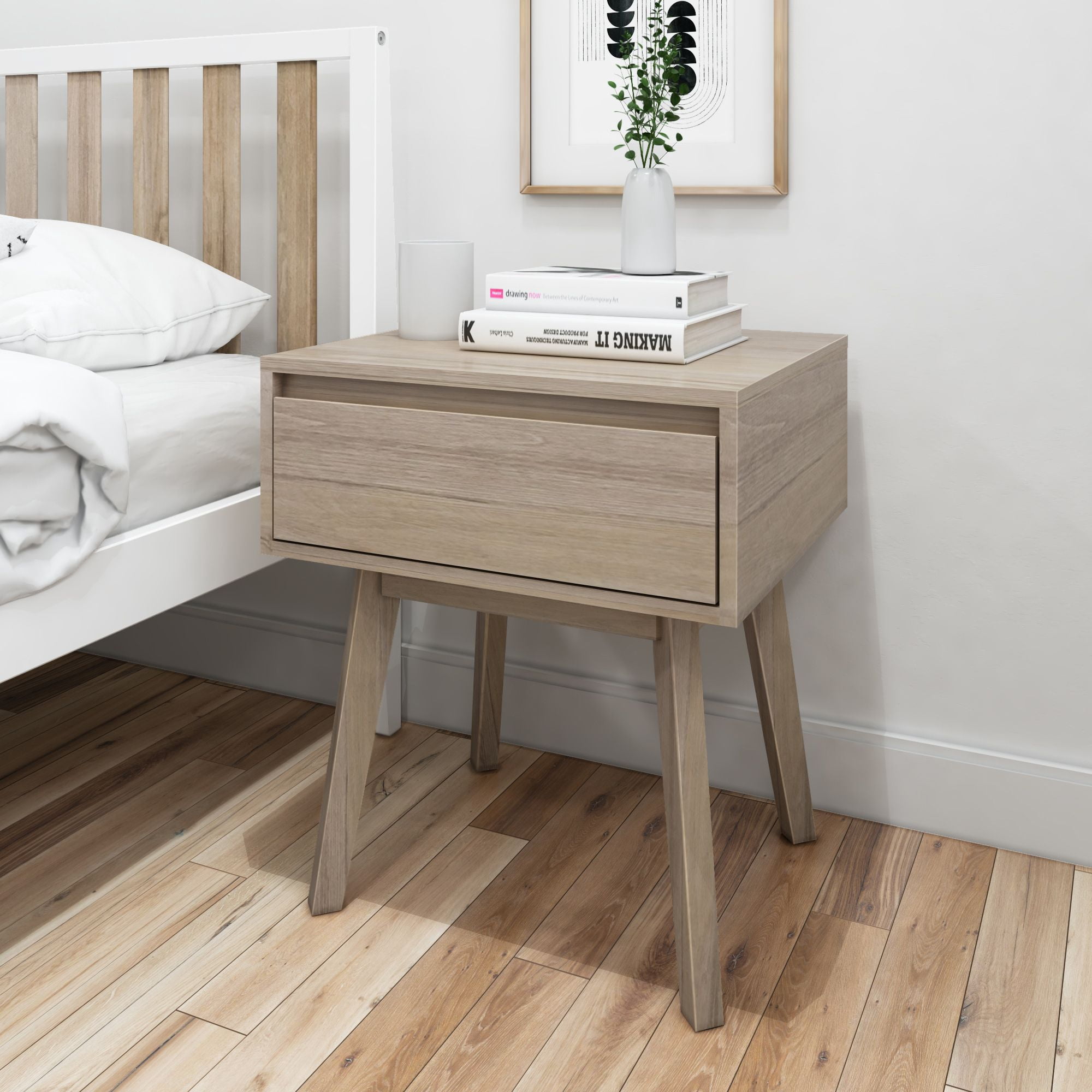 Plank+Beam Solid Wood Nightstand with Storage Drawer, Modern Small End Table, Blonde