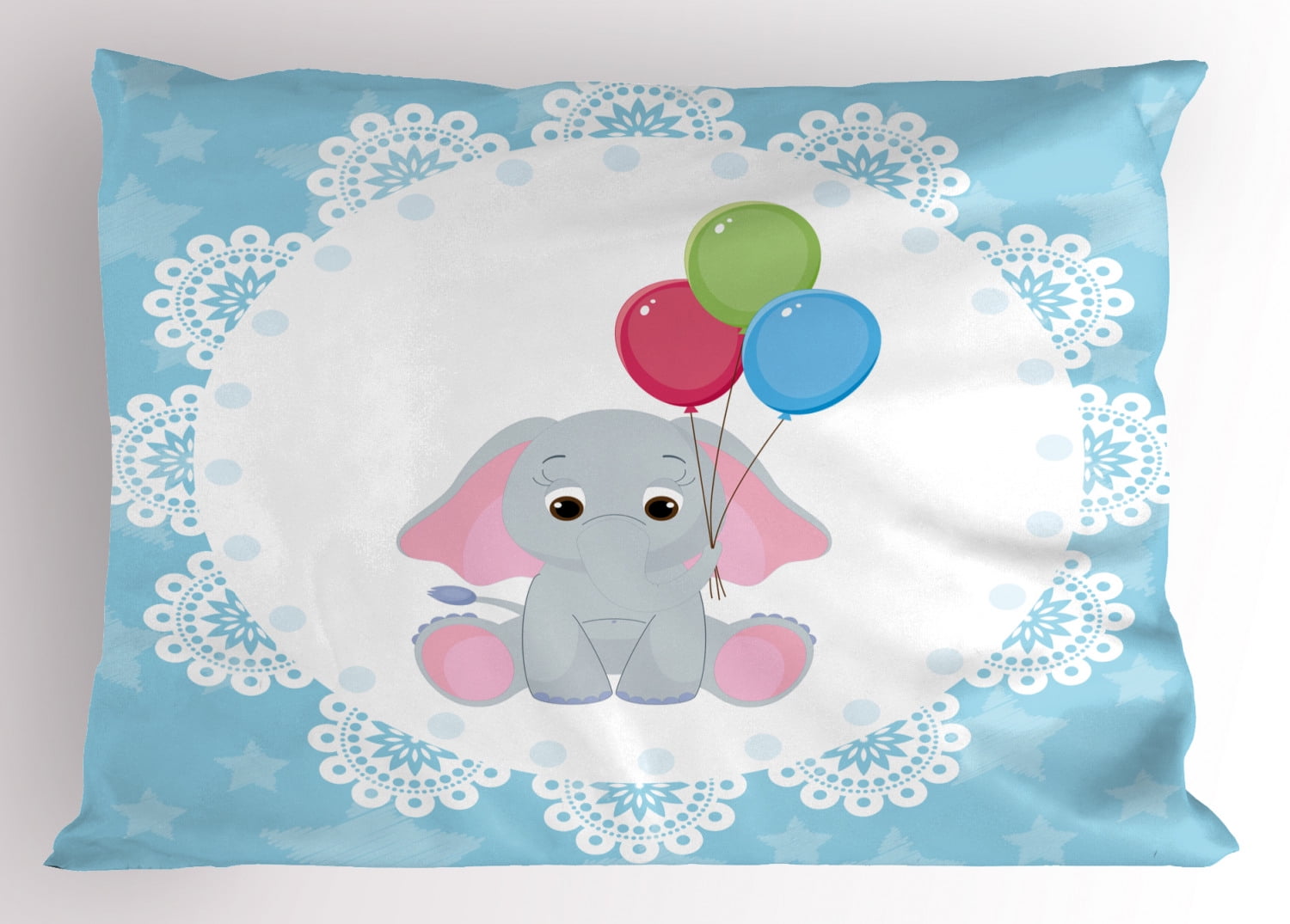 Elephant Nursery Pillow Sham Stars with Ornate Motifs Cartoon Kid