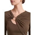 thumbnail image 5 of INSPIRE CHIC Women's Shirts Asymmetrical Neck Long Sleeves Slim Fit Blouse Spring Autumn Chest Hollowed Out Ring Linked Going Out Tops Medium Coffee, 5 of 6