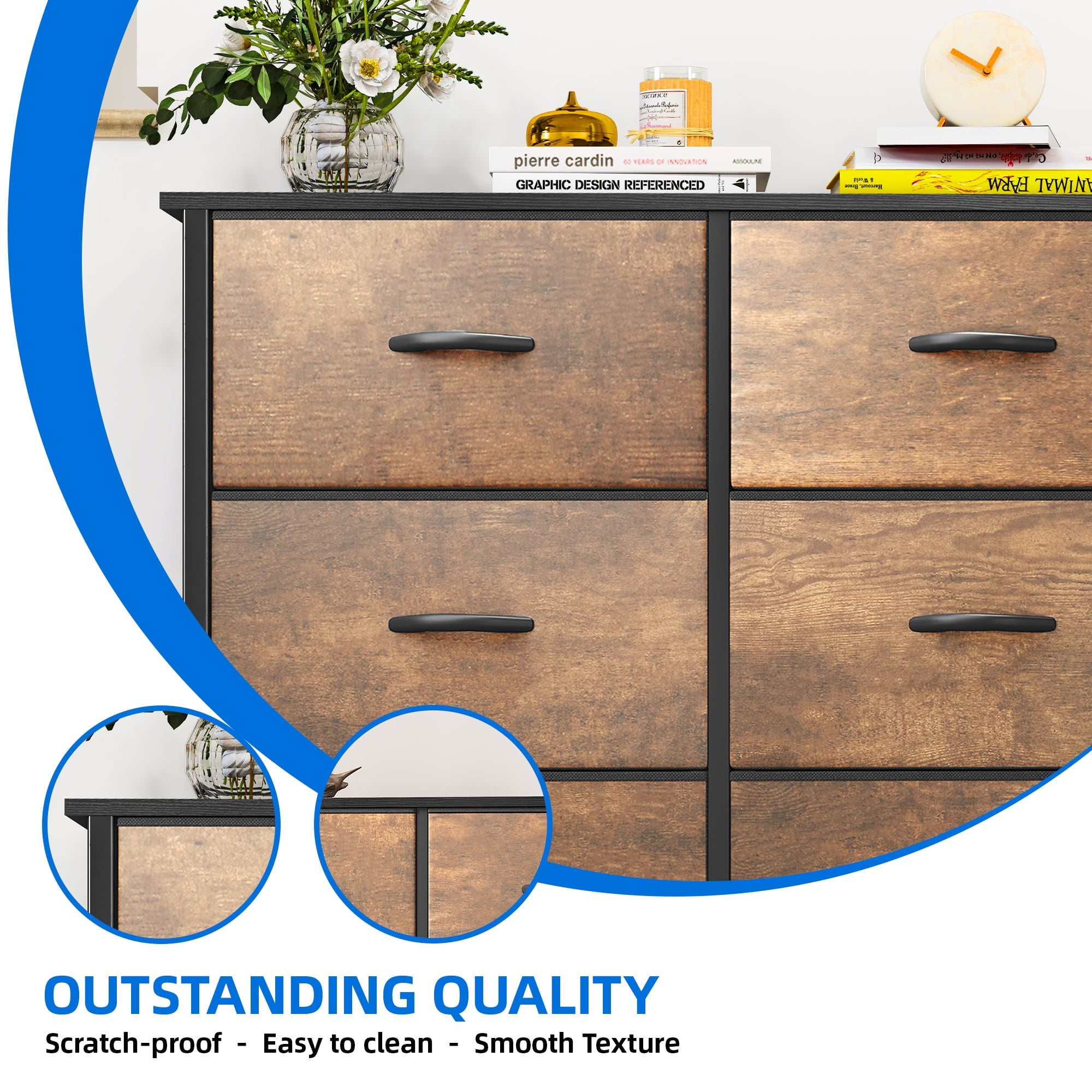 Uforic Rustic Brown 8-Drawer Fabric Dresser, Storage for & Living Room, for Adults & Teens
