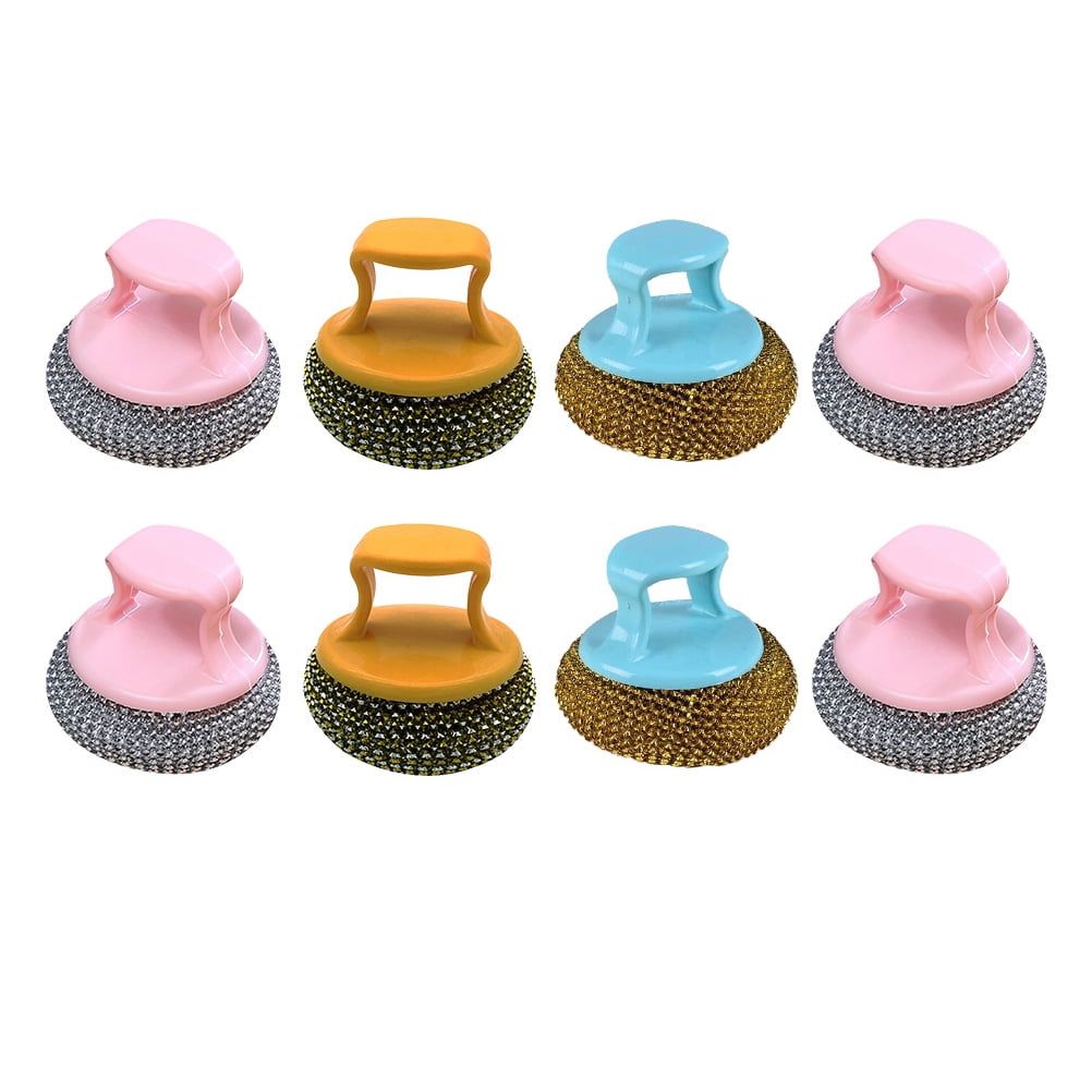Steel Stainless Scrubber Kitchen Dish Sponge Brush Cleaning Pads Metal Scouring Handle Sponges