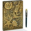 Vintage Embossed Leather Writing Journal Notebook with Gold Pen Set,Sea World Antique Handmade Daily Notepad Sketchbook,Travel Diary&Notebooks to Write in,Gift for Men & Women (Bronze, A5(8.4"5.7"))