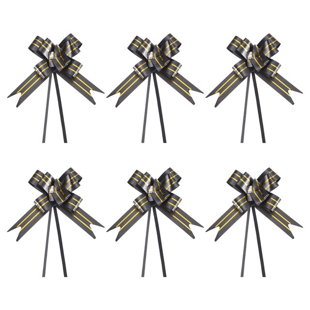 Unique Bargains 3.3inch Pull Bows Gift Wrapping Pull Bow Gold Thread Style Baskets Present Bows Ribbon Black 100 Pcs