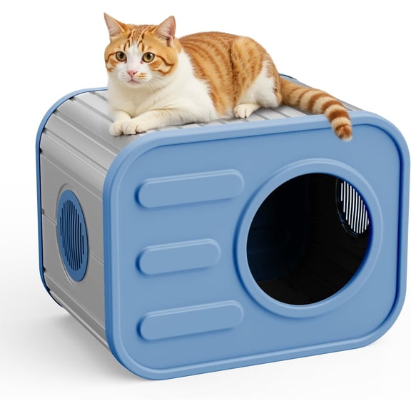 Joxxoaa Outdoor resin weatherproof cat house,ventilated and insulated for Cats,Kittens,Puppies,washable,easy to assemble,scratch and bite resistant,non-stick to hair (blue)