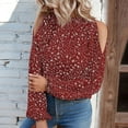 thumbnail image 6 of IROINNID Polyester Long Sleeve T Shirt for Women Comfortable Summer Floral Printing Round Neck Cold Shoulder Tops Loose Blouses,Red, 6 of 7