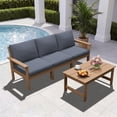 thumbnail image 5 of SERWALL 7-Piece HDPE Outdoor Patio Furniture Set with Umbrella, Patio Conversation Sofa Set for Porch, Deck & Backyard, Brown Frame with Gray Cushions, 5 of 5