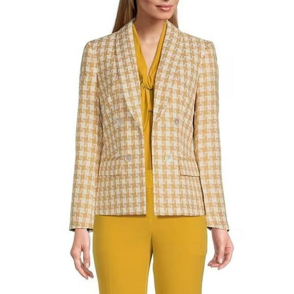 Kasper Tweed Shawl Collar Faux Double Breasted Jacket with pockets Color: VANILLA ICE BTTRSTCH, Size: 4