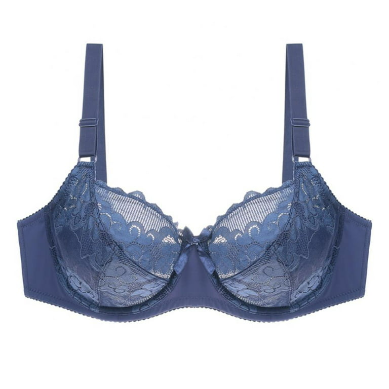  Cotton Bras for Women Underwire Bra Lace Floral Bra Unlined  Unlined Plus Size Full Coverage Bra (Blue, 42/95E) : Sports & Outdoors