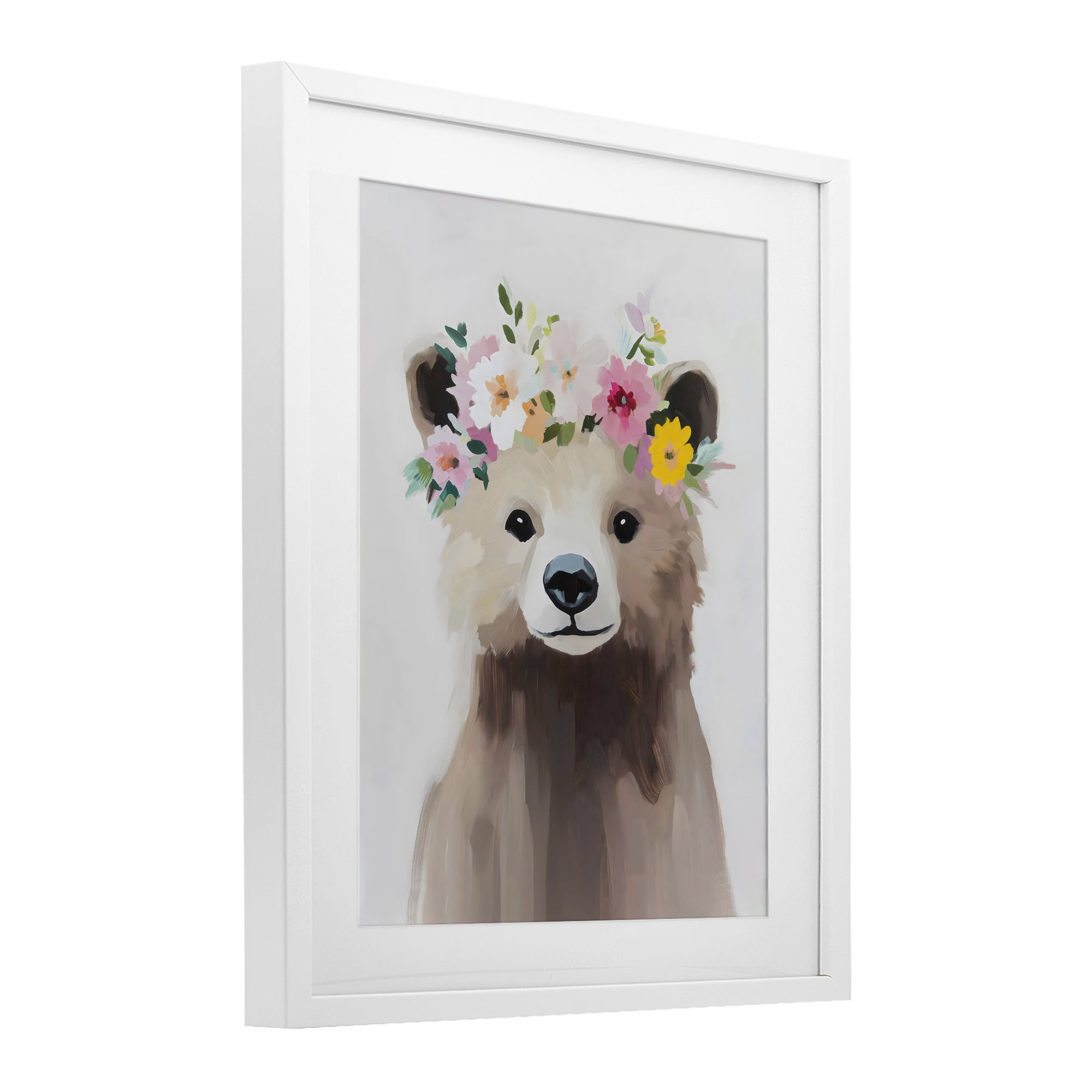 Stupell Industries Flower Crown Bear White Framed Print Under Glass, design by The Prints Vibe