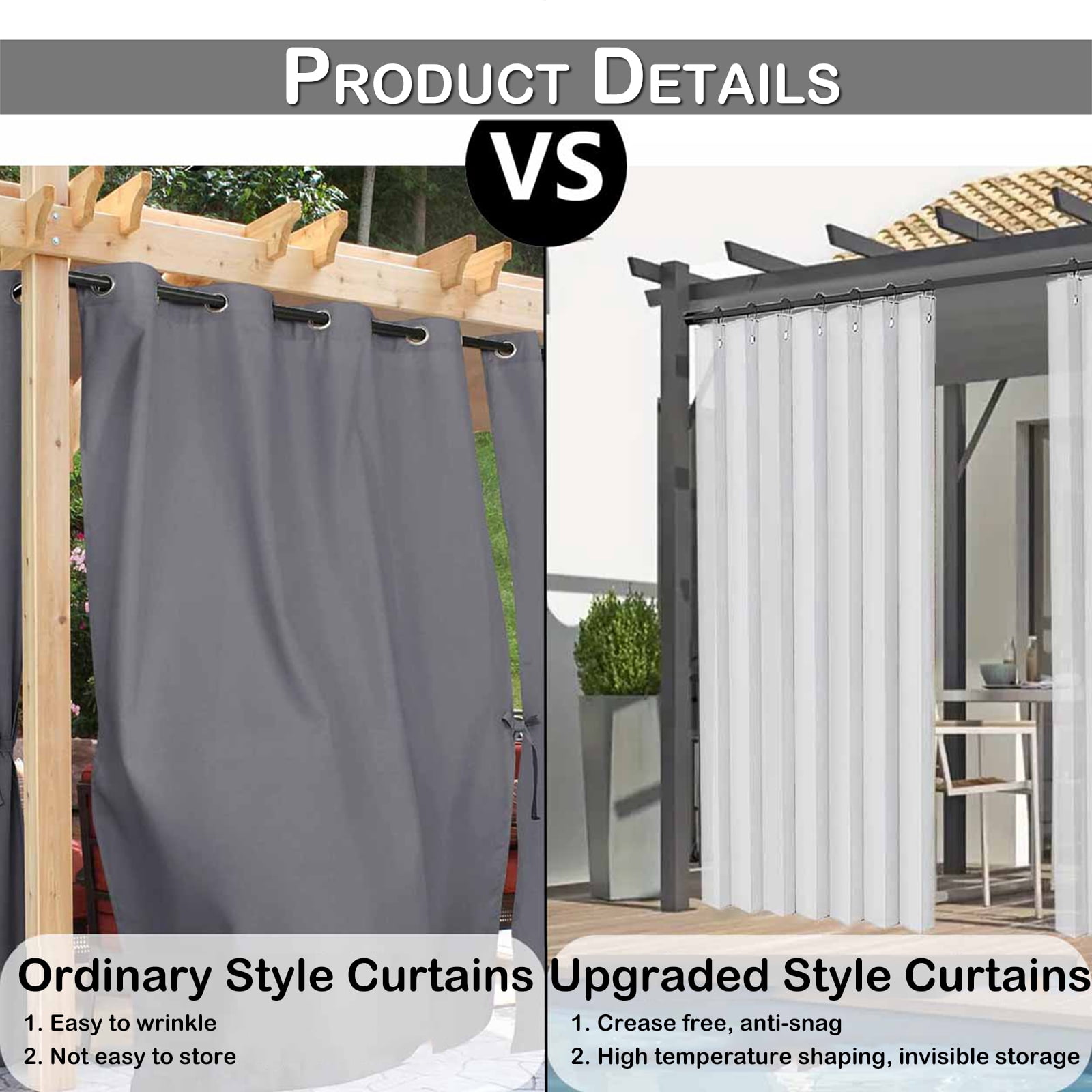 Lapalife Vertical Outdoor Curtains for Patio Waterproof with Hooks, 55"x 95" Vertical Privacy Drapes Shower Curtain Door Curtain Living Room Bedroom, 1 Panel, White