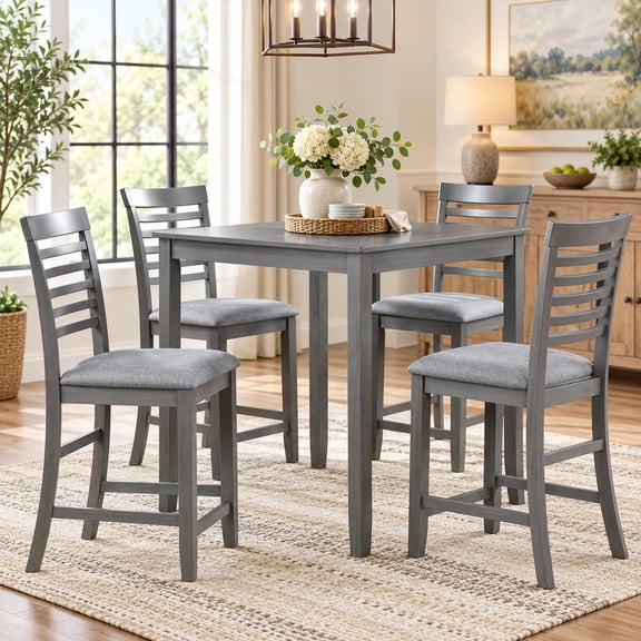 SESSLIFE 5 Piece Counter Height Dining Room Set, Includes Table & 4 Upholstered Chairs, Gray