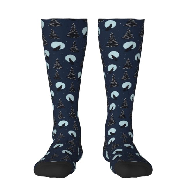 Fotbe Night Forest Wolf Calcetas Divertidas Estampadas para Hombre y Mujer, Calcetas de Algodón hasta la Rodilla para Caminar, Correr, Enfermería y Embarazo