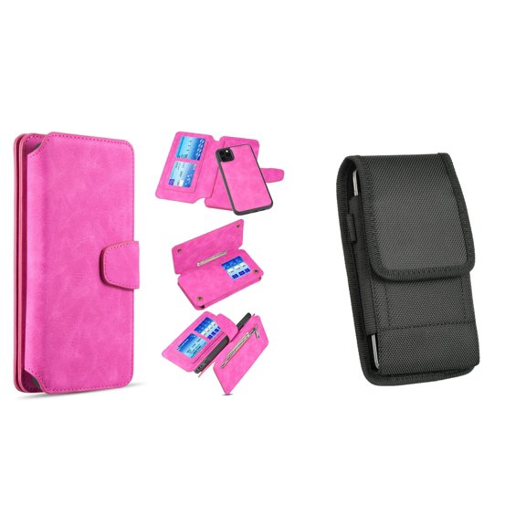 Clutch Wallet Detachable Case and Belt Holster Pouch for iPhone 14 Plus - Hot Pink