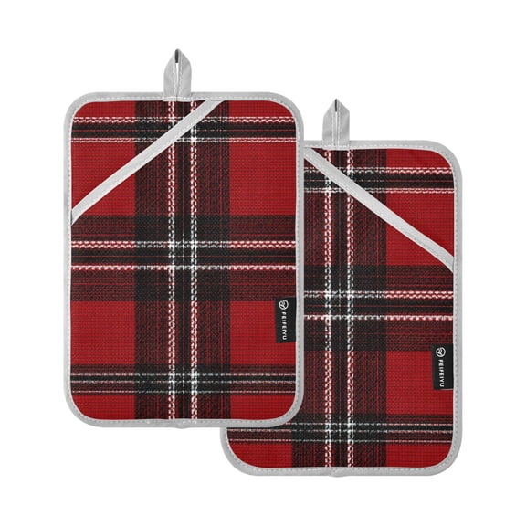 Red Black Tartan Plaids Fabric Texture Pot Holder Heat Resistant Mat Oven Hot Pads Pocket Design Potholders Set of 2