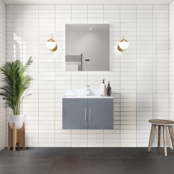 Dark Grey Bath Vanity 30 in. W x 22 in. D, Carrara Marble Top, Faucet Set, and 30 in. LED Mirror
