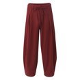 thumbnail image 6 of Men's Casual Loose Solid Color Linen Pants, Cotton Linen Wide Leg Harem Trousers Chinese Style for Bohemian Fashion and Comfort,Red,3XL, 6 of 8