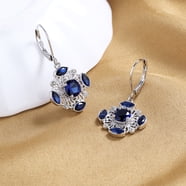 Lab-Created Blue & White Sapphire Halo Stud Earrings – 4 Ct, 14K White Gold