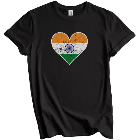 Gildan Indian Flag Heart India Love Distressed T-Shirt Gift for Men Women Unisex Tee