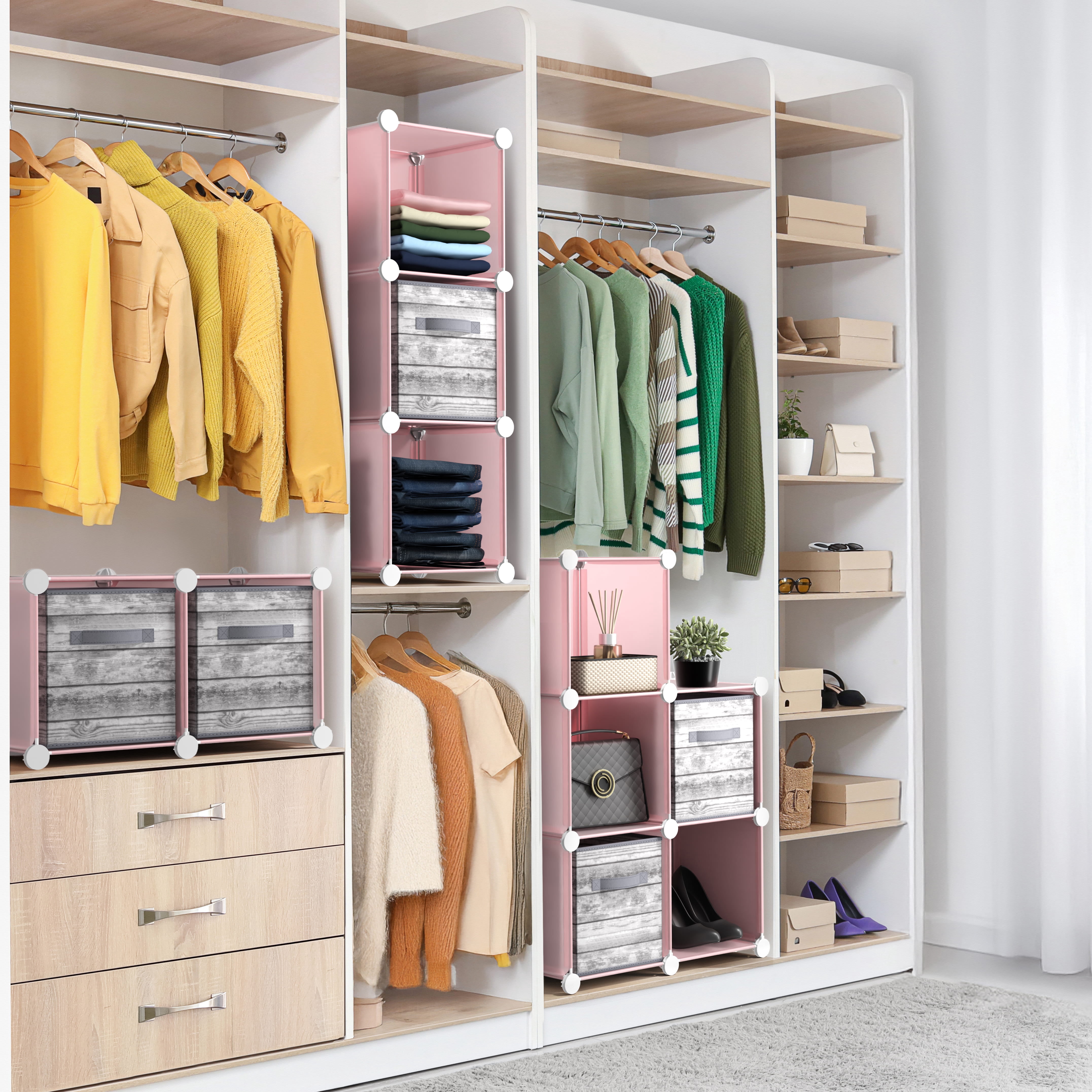 Sorbus 4-Cube Storage Organizer, Waterproof Cubby Shelf for Closet & Bedroom, Pink