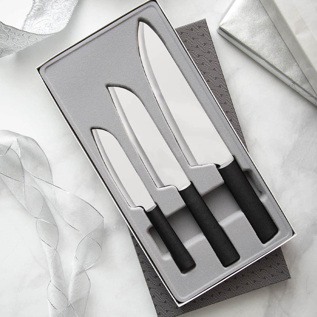 Rada Cutlery 3-Piece Chef Select Knives Gift Set with Quick Edge Sharpener, Black Handles