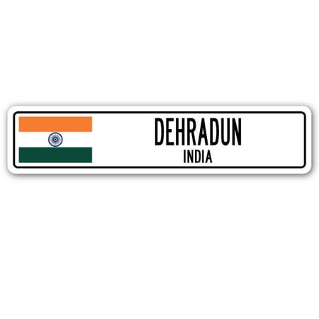 DEHRADUN, INDIA Street Sign Indian flag city country road wall