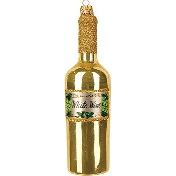 Pinnacle Peak Trading Bottle of White Wine Polish Blown Glass Christmas Ornament 5.5 inch