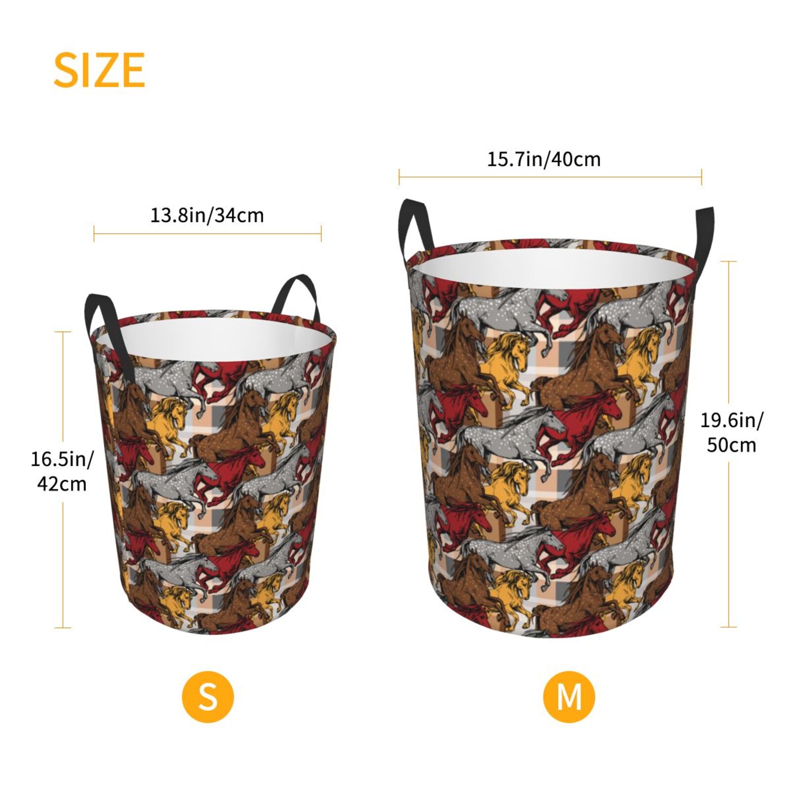 Large Laundry Basket with Handles - Artistic Cool Horse Multicolor Kids Baby Dirty Clothes Laundry Hamper for Bedroom Aesthetic