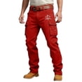 thumbnail image 2 of BUWTTED Mens Casual Pants Western Cargo Casual Work Trousers with Multiple Utility Pockets Outdoor Daily Wear Red Pants M, 2 of 5