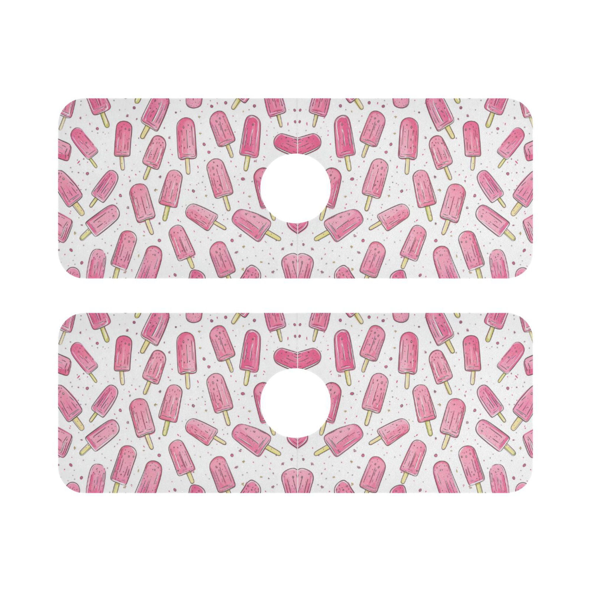 Yayeee Faucet Mat for Kitchen Sink 14.7" Diatomite Long Splash Guard Pad, Pink Popsicle Pattern, 2 Pack