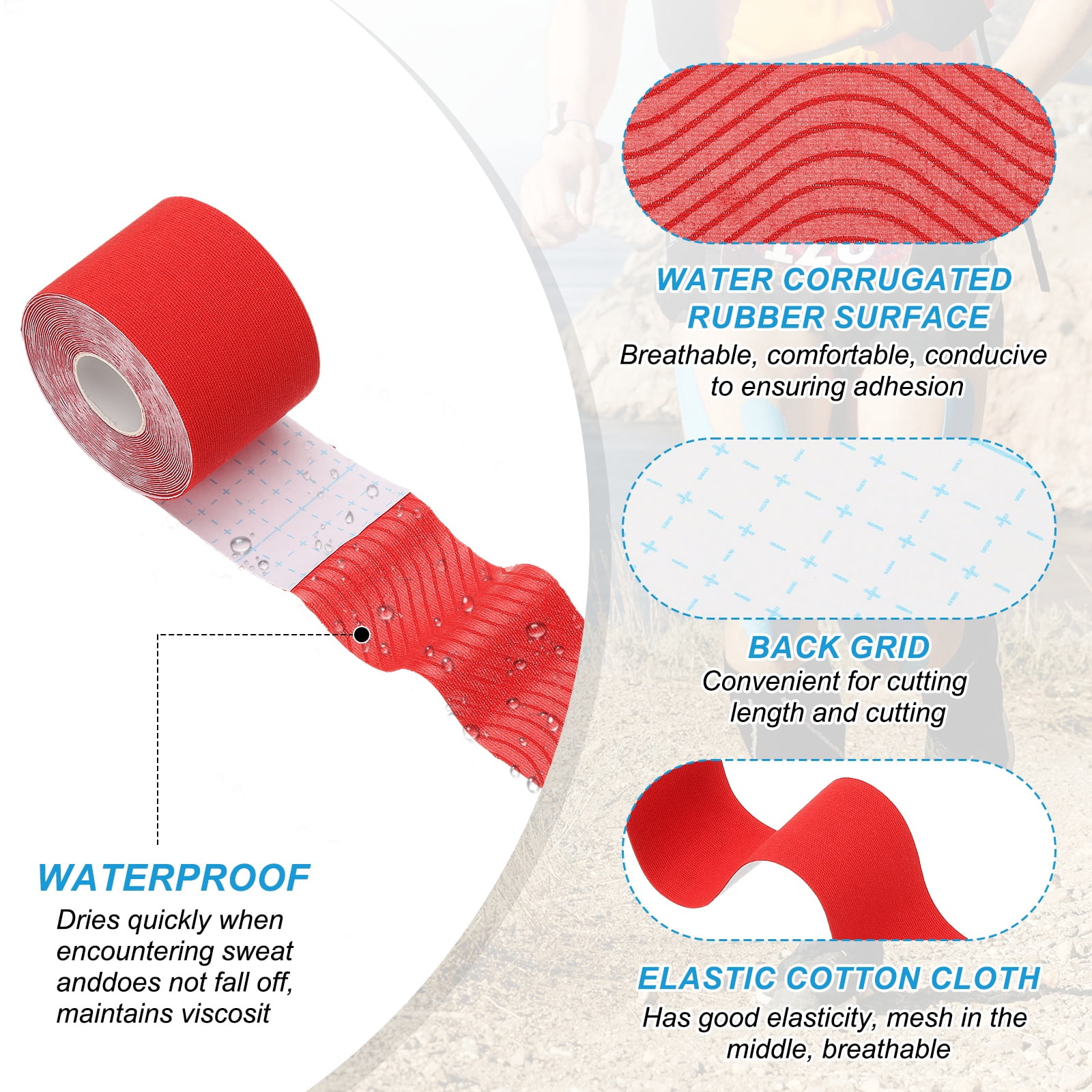 Uxcell Kinesiology Tape, Adhesive Cotton Sport Muscle Support Tapes Waterproof Elastic Tape for Knee Ankle Wrist Shoulder Red/Rose Red/Yellow/Orange