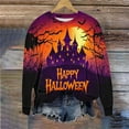 thumbnail image 2 of Uootdi Women's Halloween Sweatshirt - Spooky Castle Bat Print,Happy Halloween Graphic，Crewneck Long Sleeve，Trendy Fall Apparel,Autumn Party Outfit Multicolor Women Tops, 2 of 6