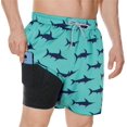 thumbnail image 3 of SURJDE Mens Swim Trunks Quick Dry Mens Board Shorts Bathing Suits Mens Swim Trunks with Compression Liner, 3 of 6