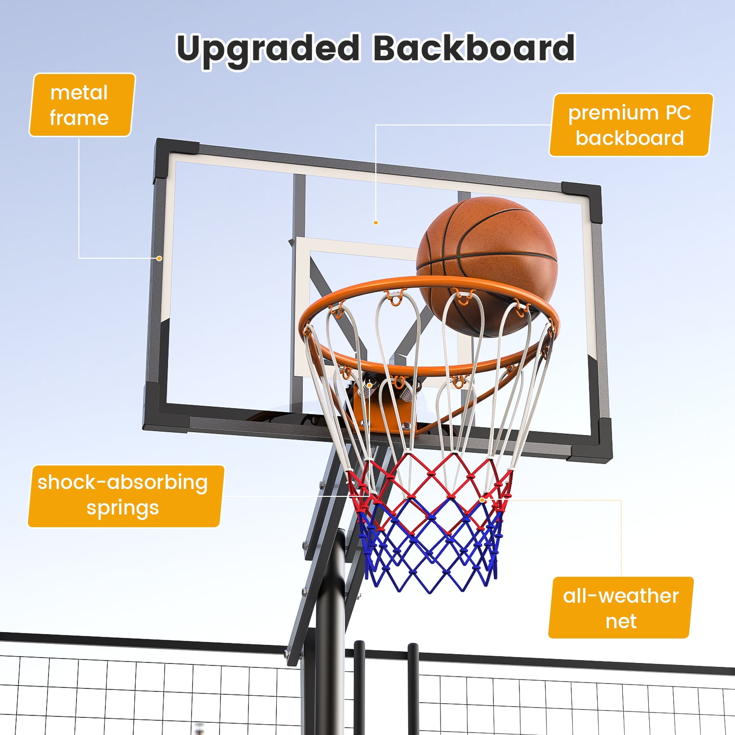 FirstAsk Adjustable Portable Basketball Hoop 3.9-8.5 ft HDPE Backboard for Kids, Outdoor and Indoor Courts