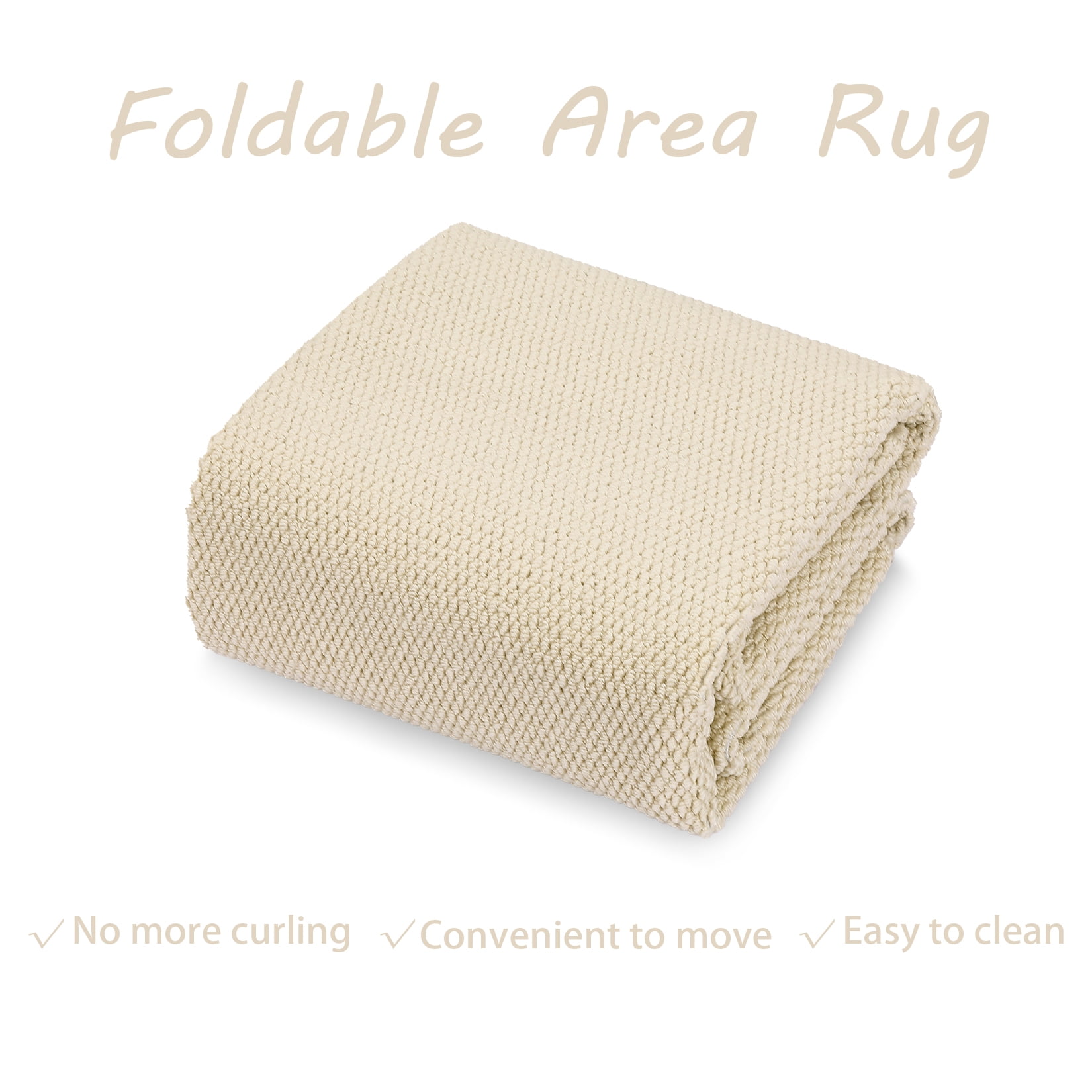 COZONY 8'x10' Washable Area Rug, Modern Textured Low-Pile Polypropylene Carpet, Stain Resistant Non-Slip Solid Accent Rug for Large Living Room, Cream