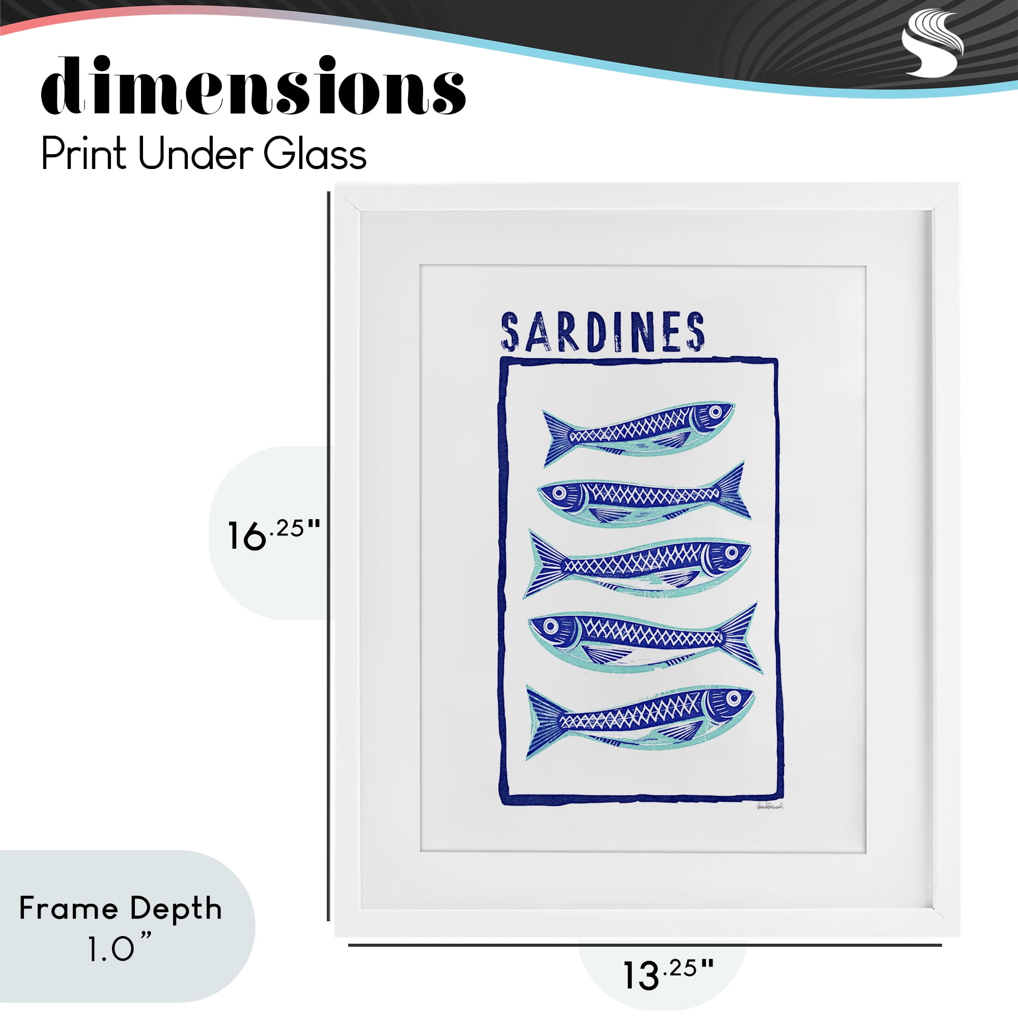 Stupell Industries Blocked Sardines Pattern White Framed Print Under Glass, design by Amanda Greenwood