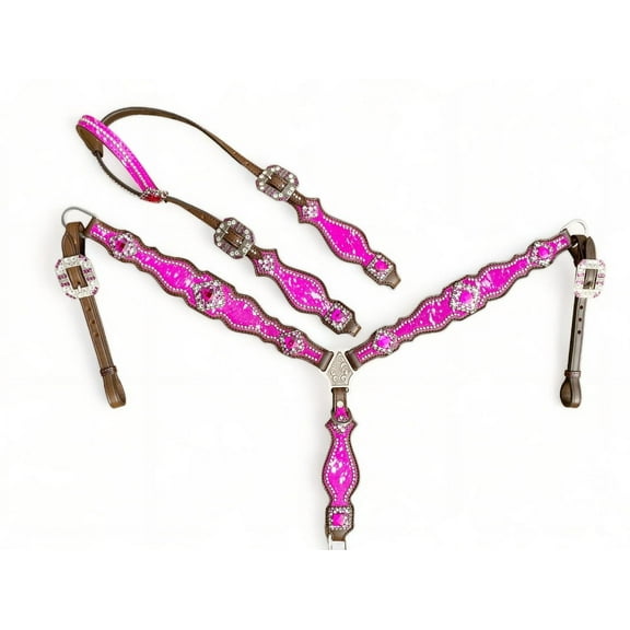 Headstall and Breast Collar for Horses decorated with silver acid wash