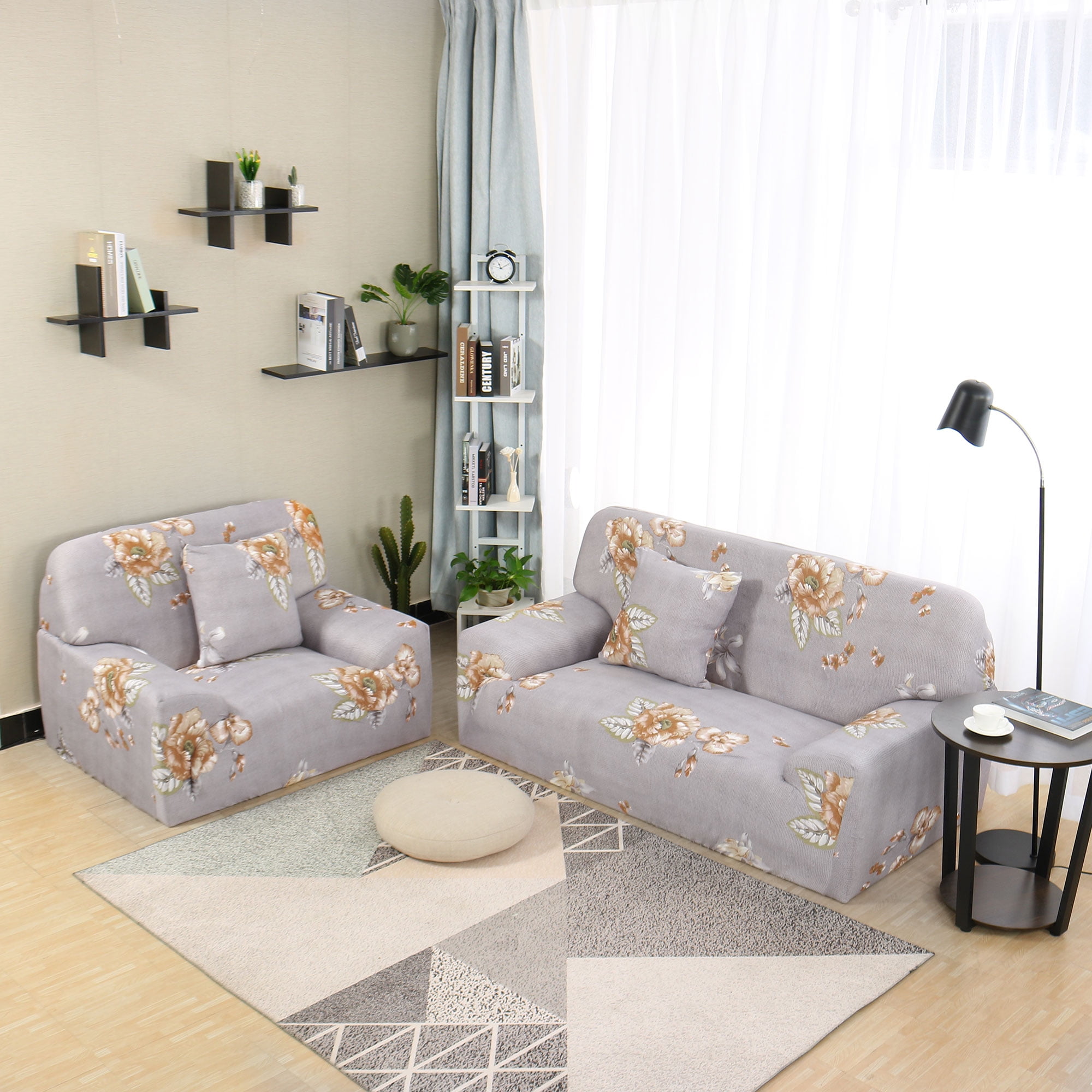 PiccoCasa Stretch Sofa Slipcover Floral Print Washable Couch Cover, Large, #F