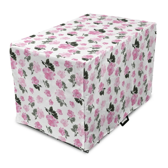Peony Dog Crate Cover, Repeating Romantic Pinkish Flowers on Plain Background, Easy to Use Pet Kennel Cover Small Dogs Puppies Kittens, 7 Sizes, Pale Pink Charcoal Grey, by Ambesonne