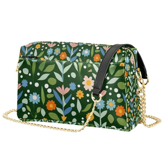 FORMRS Women Crossbody Purse with Chain Strap Vegan Leather Shoulder Handbag, Flourish Flowers Pattern