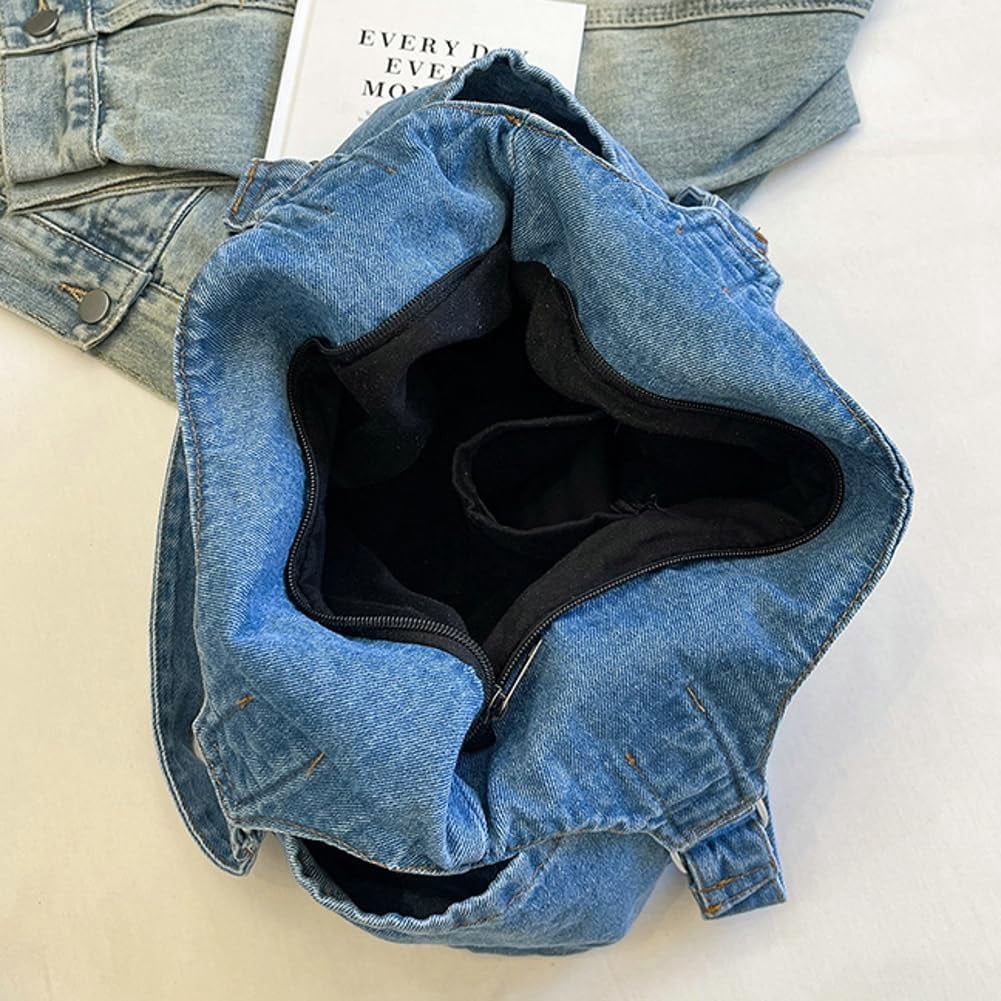 Denim Tote Bag Large Capacity Jean Purses for Women Handbags Soft Shoulder Ladies Purses