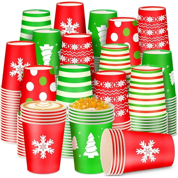g 300 Pieces 8 oz Christmas Disposable Cups Christmas Paper Coffee Cups for Hot Cold Beverage Chocolate Tea Cocoa, Xmas Holiday Table Decorations，Disposable cup