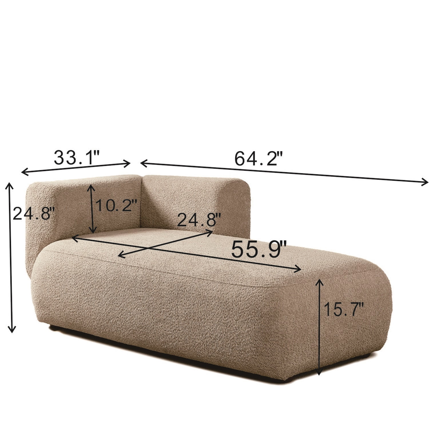 Hommoo 64" Boucle Upholstered Chaise Lounge Chair, Modern Tufted Leisure Sofa Chaise Sofa for Living Room, with Left Arm, Camel