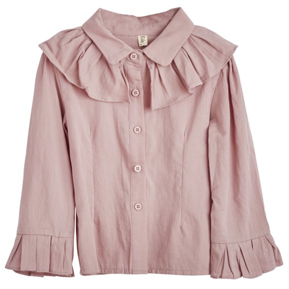 ContiKids Toddler Girls Ruffle Bell Sleeve Shirts Frill Collar Blouse Dark Pink 4-5 Years