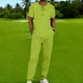 thumbnail image 2 of Timoontee Men's Summer Vacation Sets Lightweight Casual Tracksuit Solid 2 Piece Outfits Short Sleeve Crewneck Shirts with Drawstring Pants Green S, 2 of 9