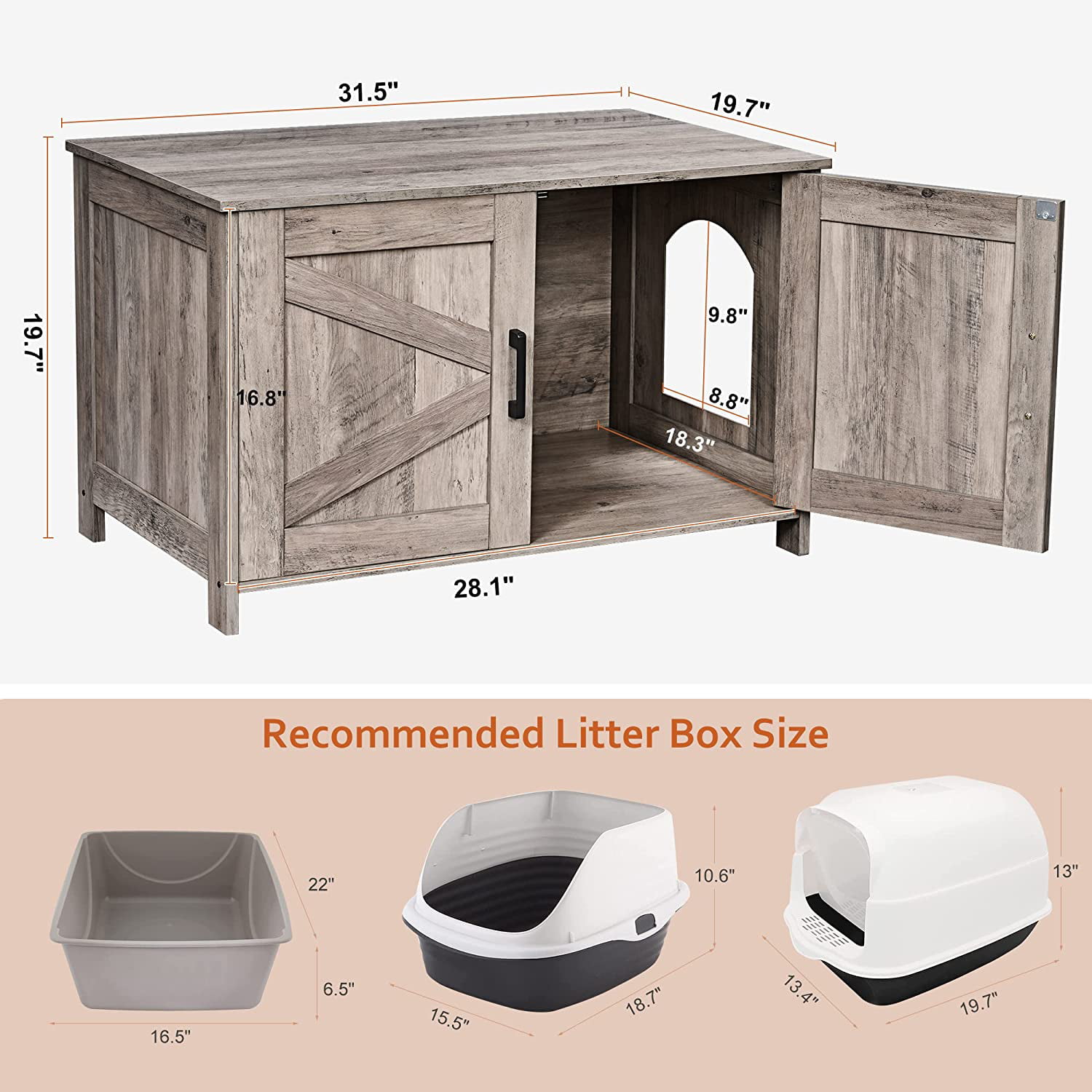 DINZI LVJ Litter Box Enclosure, Cat Litter House with Louvered Doors,  Entrance Can Be on Left or Right Side, Spacious Hidden Cat Washroom for  Most of