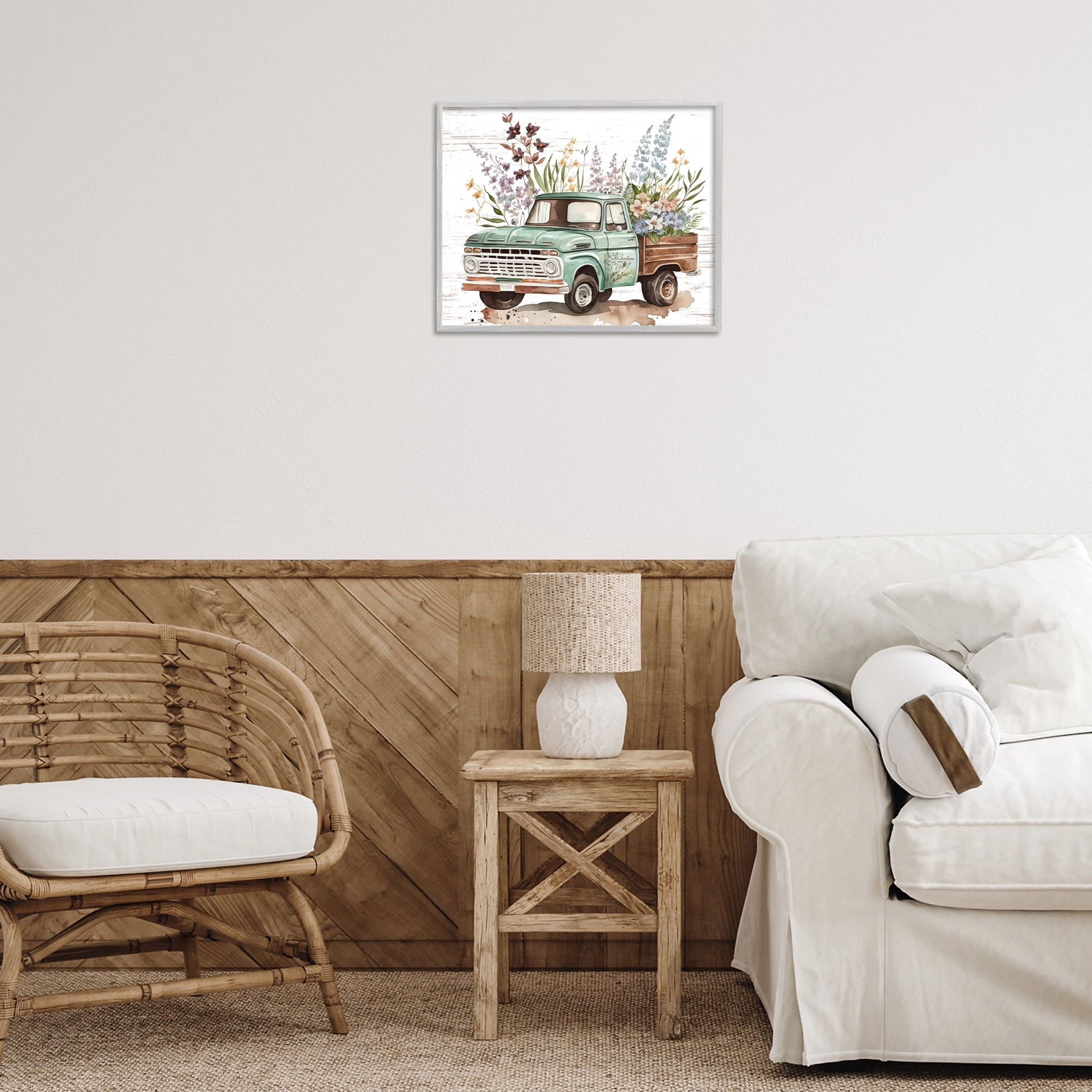 Stupell Industries Floral Herb Truck Transportation Painting Gray Framed Art Print Wall Art, 20 x 16