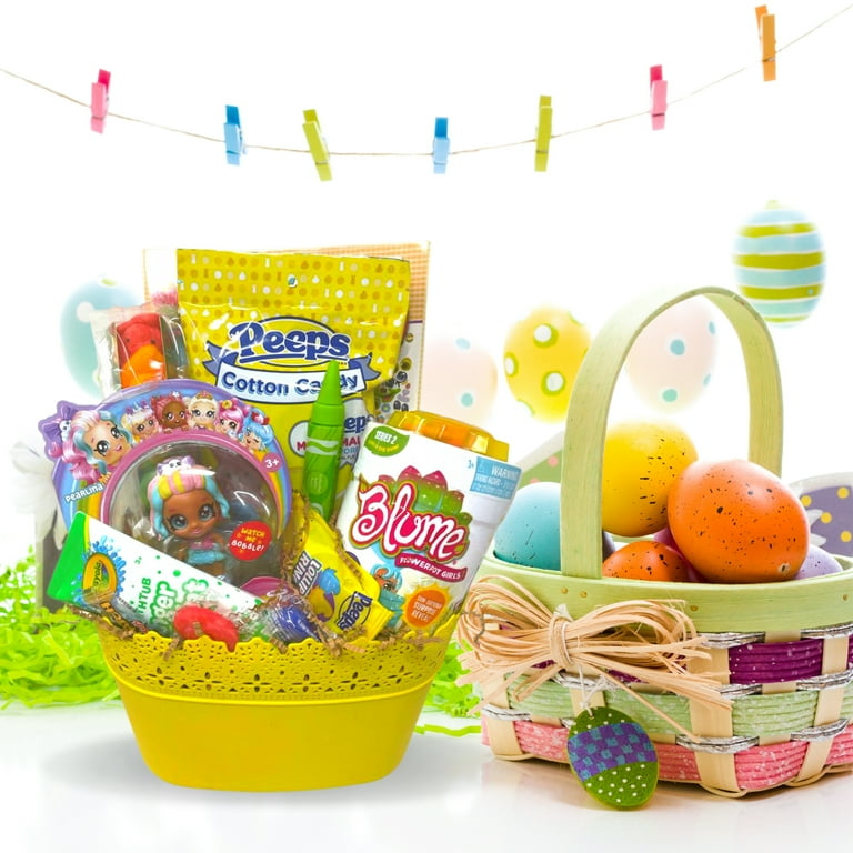 Happy Easter Gift Basket Pearlina Bobble Doll Blume Flower Pot Girls Easter Peeps Eggs Toys Candies Treats Reusable Bucket for Kids Spring Summer