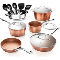 Gotham Steel Hammered 15 Pc Ceramic Cookware Set Nonstick, Deep Copper Pots and Pans Set Non Stick with Induction Cookware, Cooking Utensils & Steamer, Non Toxic, No PFOA/PFOS , Oven & Dishwasher Saf