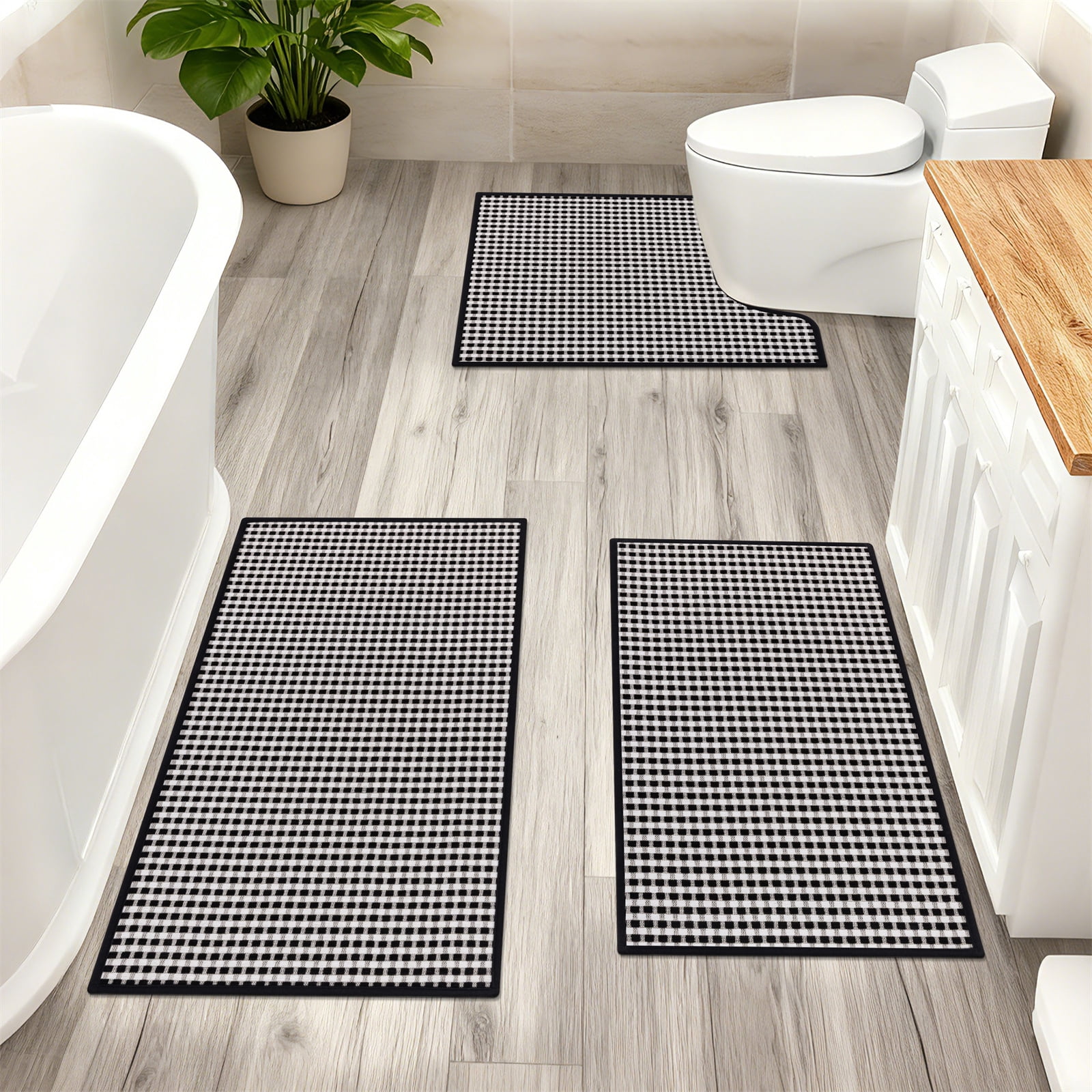 Bathroom Rugs Sets 3 Piece, Super Soft and Absorbent Non Slip Microfiber Toilet Bathroom Mats