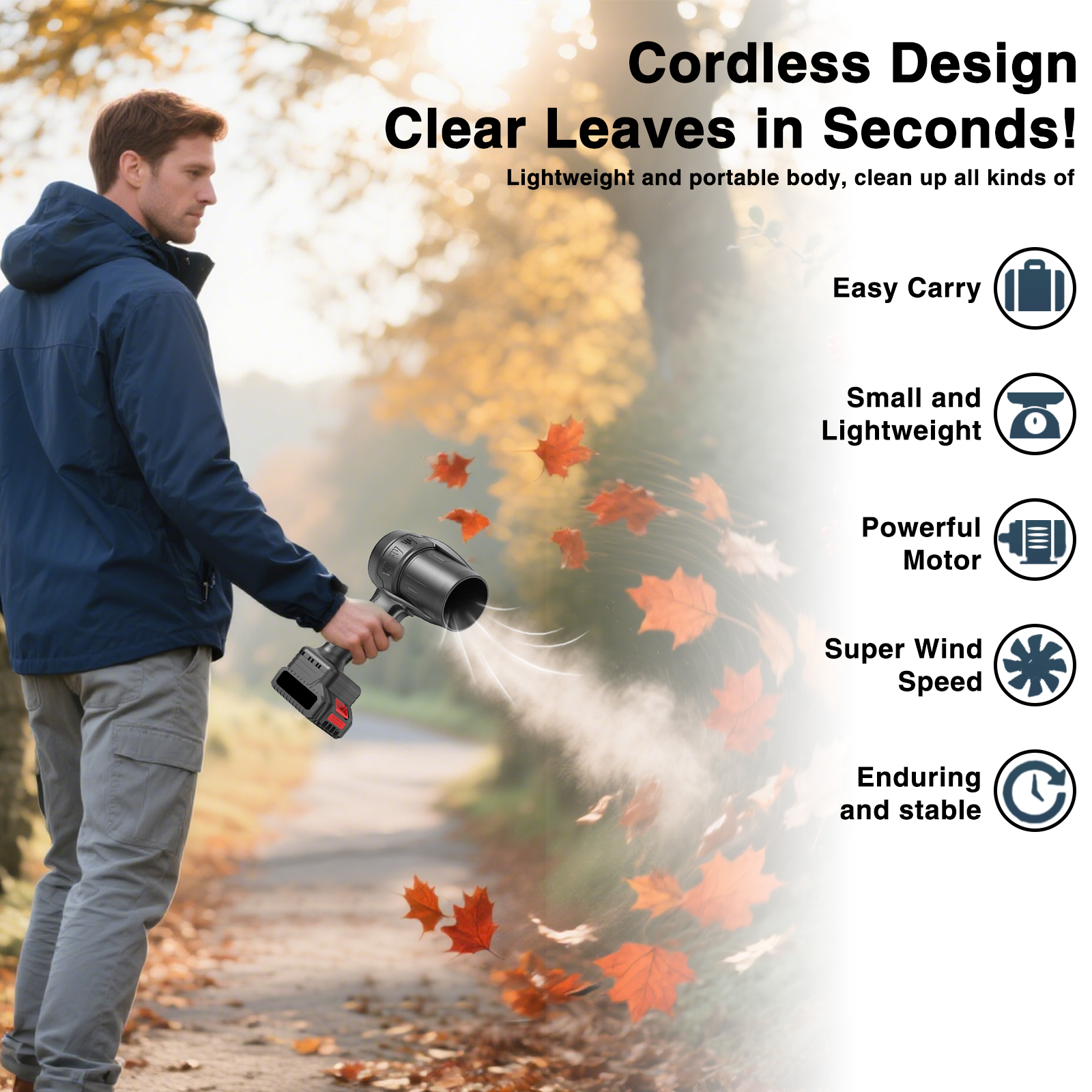 KingFurt  Cordless Leaf Blowers,Handheld Leaf Blower- 33000 RPM, 2 Batteries & Charger. Ideal for Patio Cleaning, Lawn Care.Black